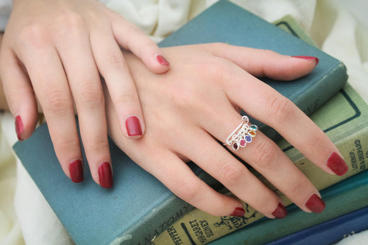 Mother or Grandmother Birthstone Adjustable Charm Ring. Sterling Silver Ring. Personalized Jewelry. Mother's Day Gifts. Gifts for Her