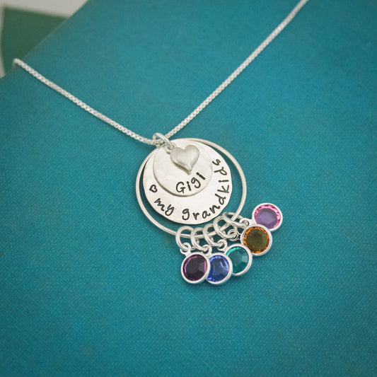 Personalized Grandma Necklace, Grandmother Necklace, Birthstone Necklace, Love my Grandchildren Necklace, Hand Stamped, Mother's Day Gift