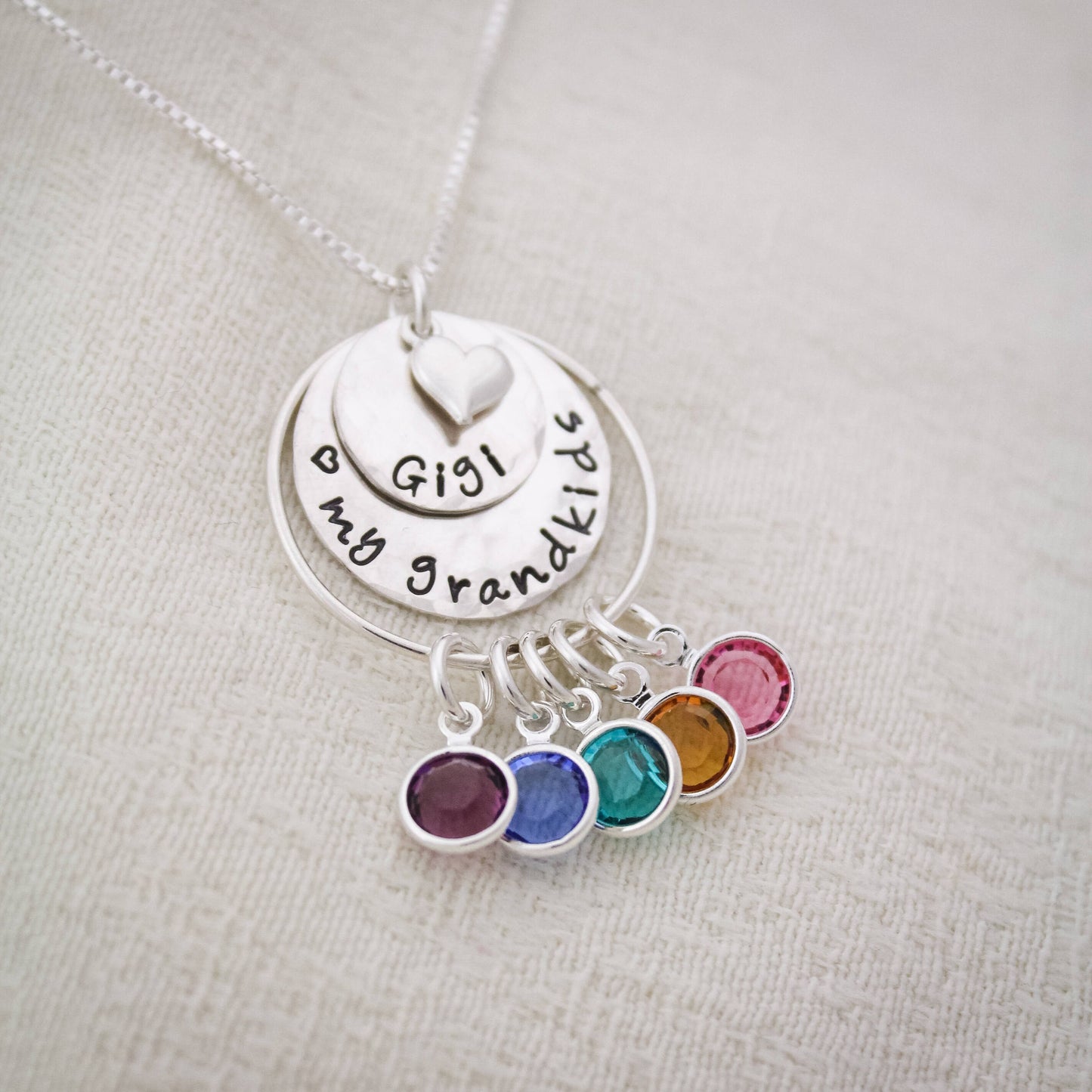 Personalized Grandma Necklace, Grandmother Necklace, Birthstone Necklace, Love my Grandchildren Necklace, Hand Stamped, Mother's Day Gift