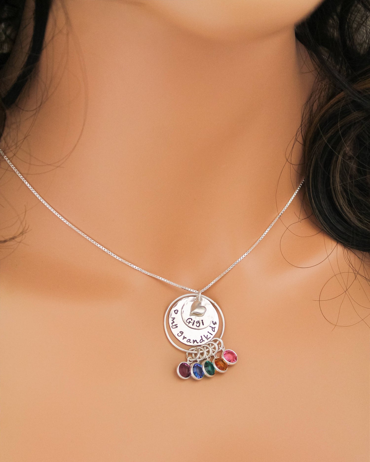 Personalized Grandma Necklace, Grandmother Necklace, Birthstone Necklace, Love my Grandchildren Necklace, Hand Stamped, Mother's Day Gift