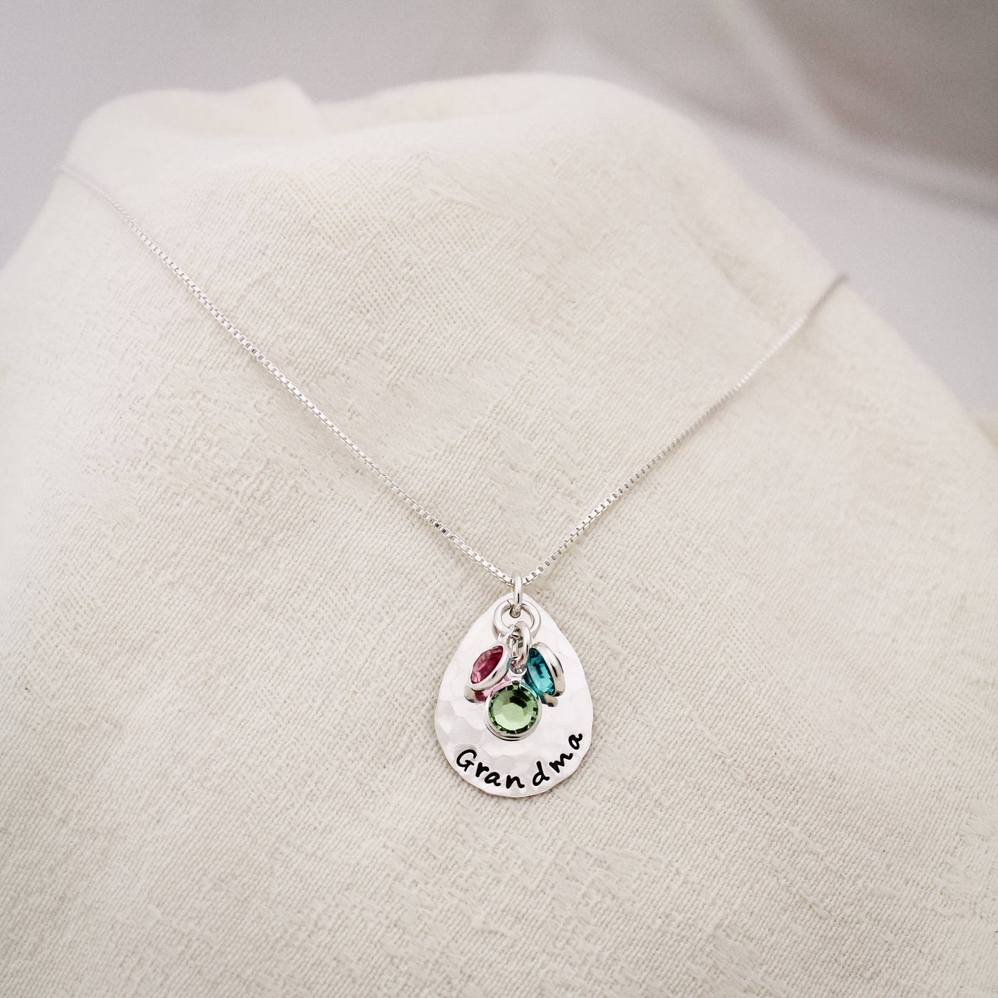 Personalized Grandmother Birthstone Necklace, Mom Mom Necklace, Birthstone Necklace, Grandchildren Necklace, Hand Stamped Personalized