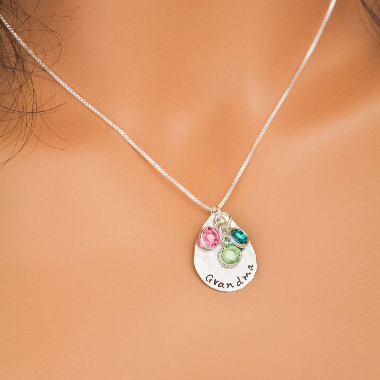 Personalized Grandmother Birthstone Necklace, Mom Mom Necklace, Birthstone Necklace, Grandchildren Necklace, Hand Stamped Personalized