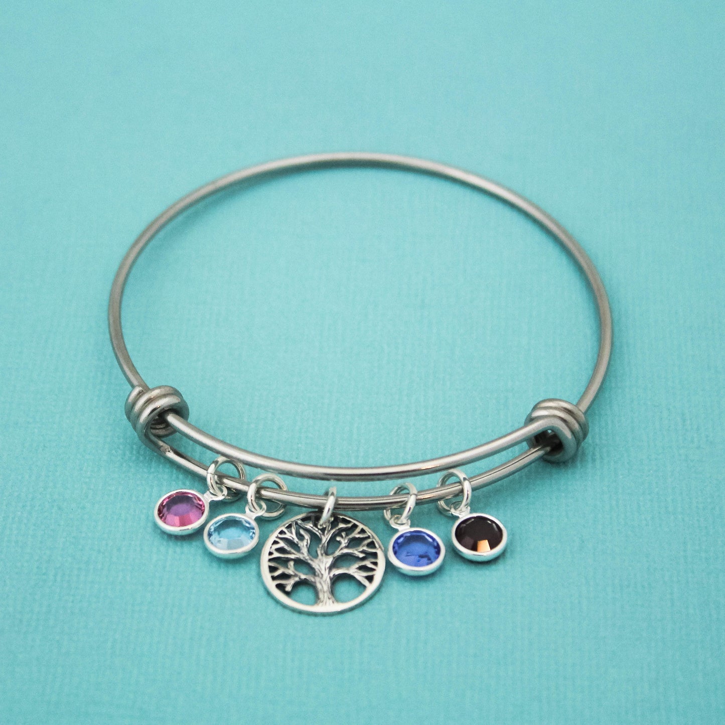 Tree of Life Bracelet with Birthstone Charms, Grandma Bangle, Mommy Bangle Bracelet, Family Tree Bracelet with Birthstones, Personalized