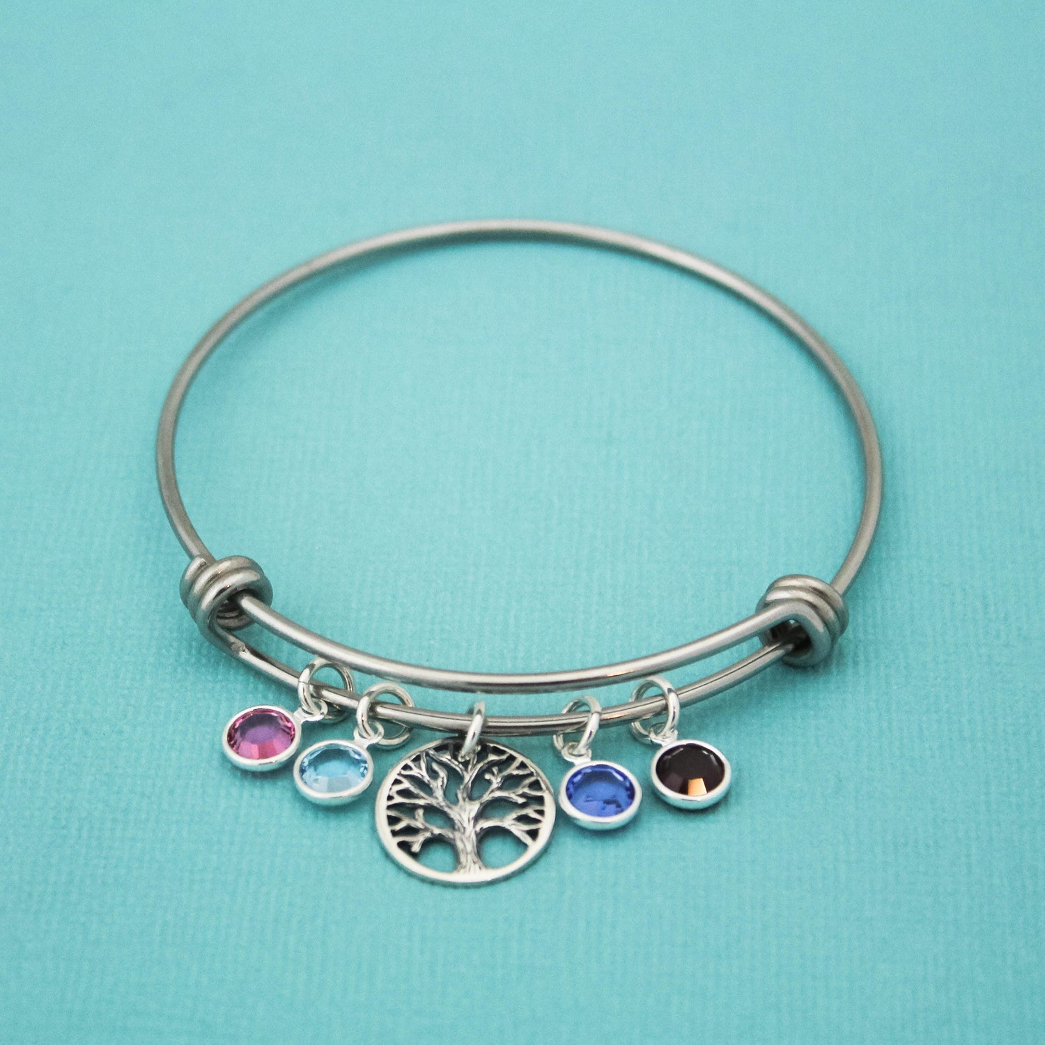 Tree of Life Bracelet with Birthstone Charms, Grandma Bangle, Mommy Bangle Bracelet, Family Tree Bracelet with Birthstones, Personalized