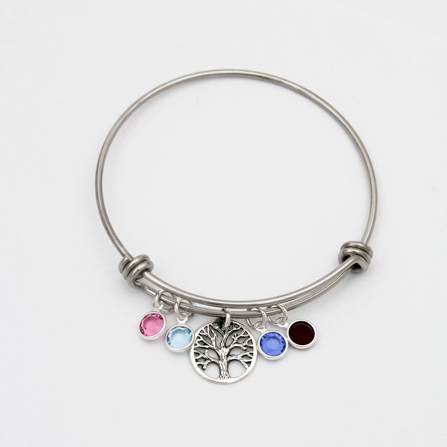 Tree of Life Bracelet with Birthstone Charms, Grandma Bangle, Mommy Bangle Bracelet, Family Tree Bracelet with Birthstones, Personalized