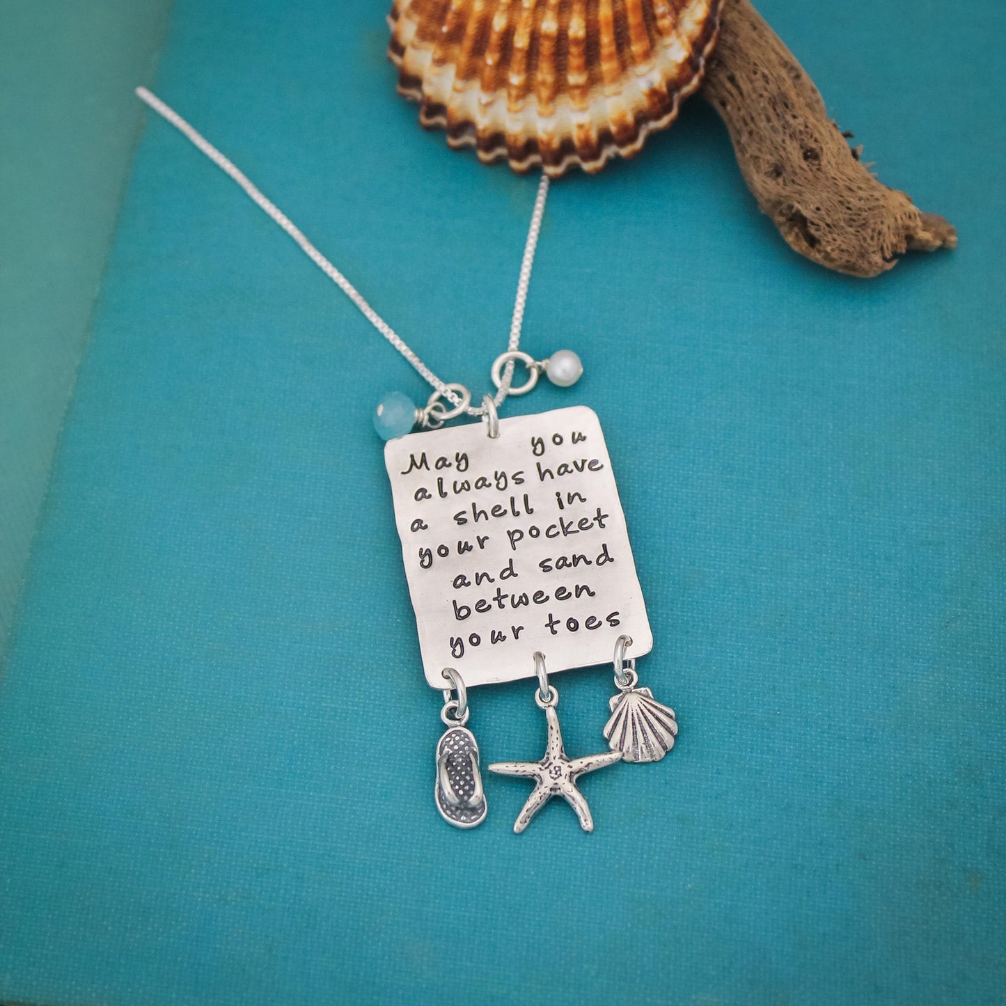 May You Always Have A Shell in Your Pocket Hand Stamped Sterling Silver Necklace Beach Jewelry