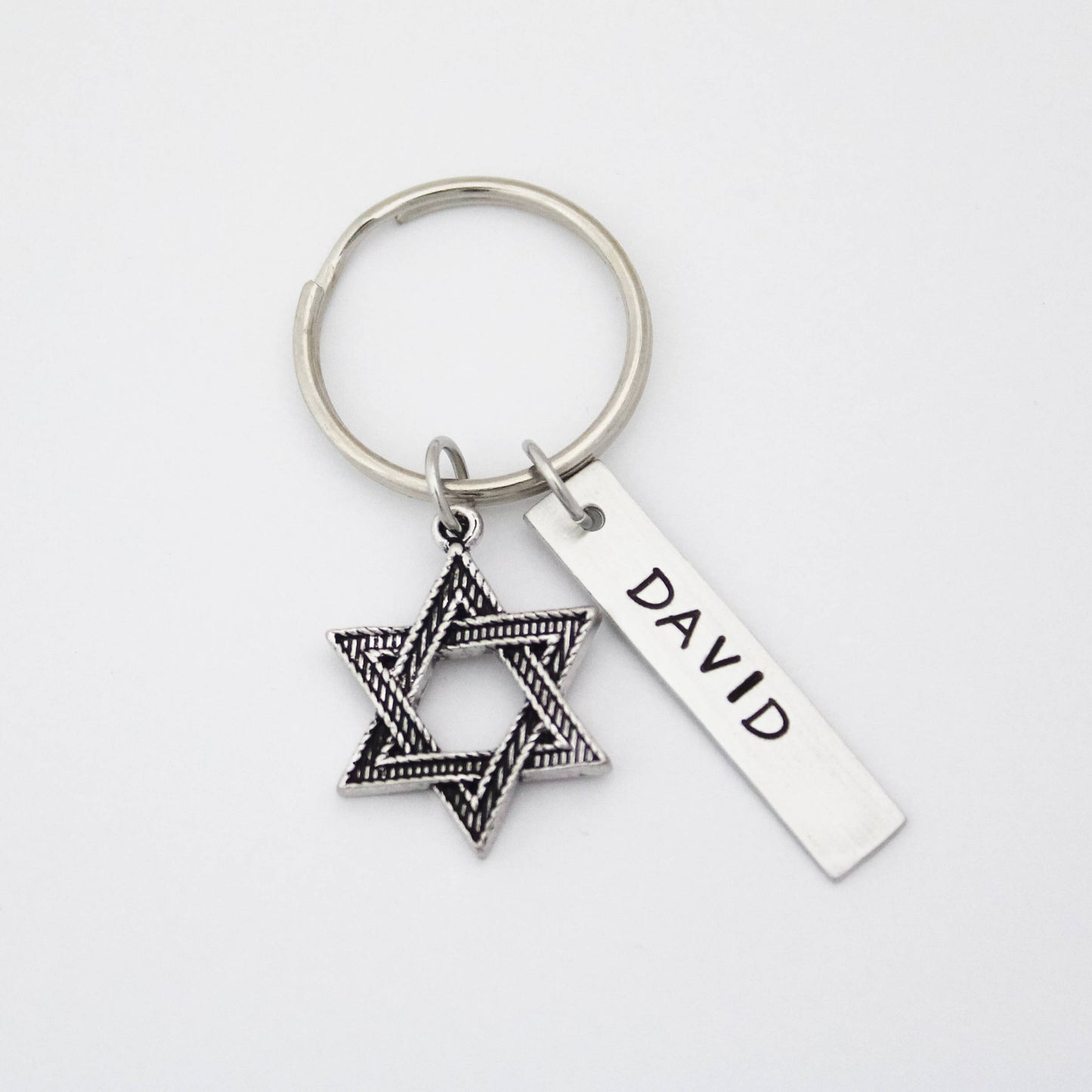 Bar Mitzvah Bat Mitzvah Star of David Key Chain, Bar Mitzvah Gift, Bat Mitzvah Gift, Personalized Star of David Keychain, Pewter Keychain