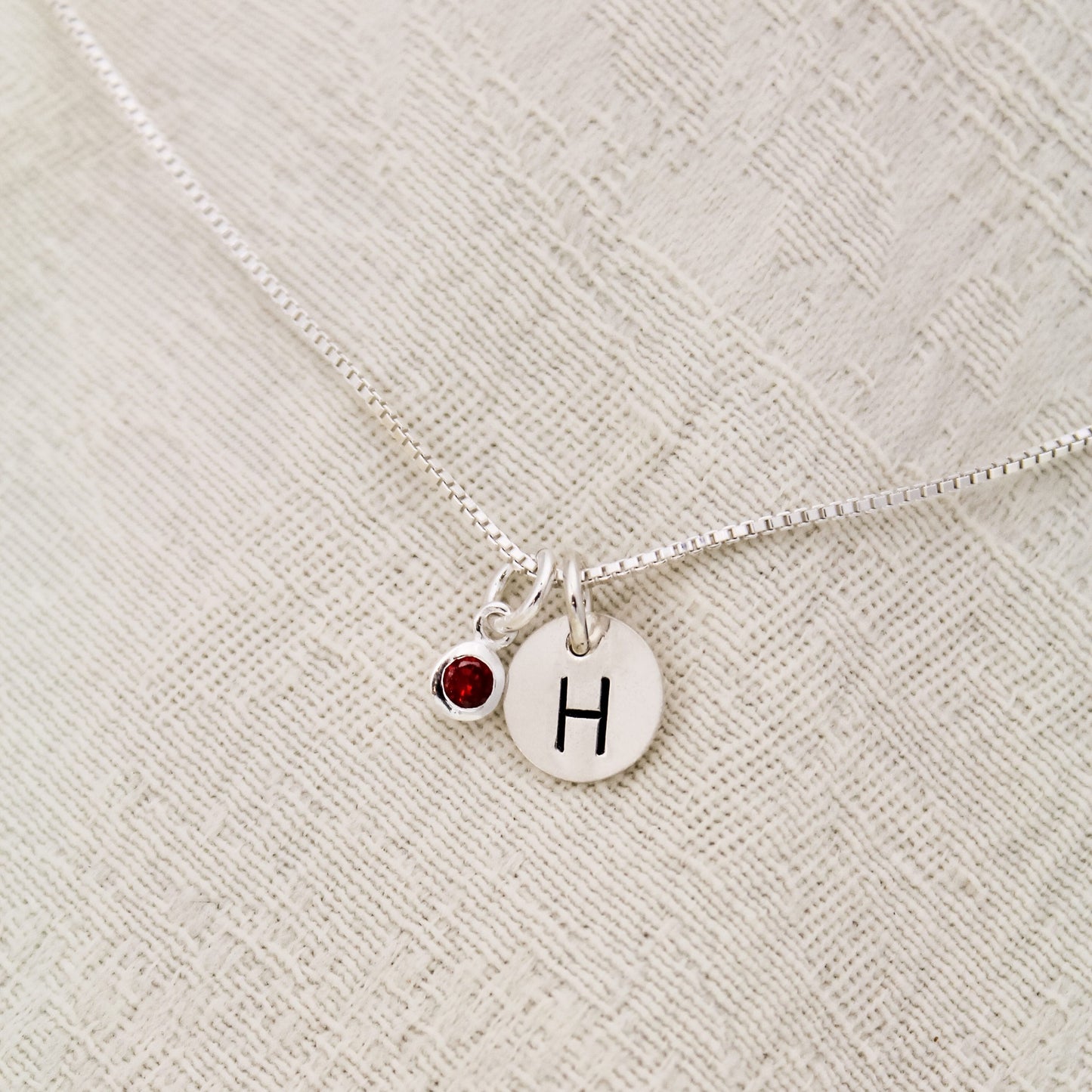 January Birthstone Initial Necklace, Garnet Jewelry, January Birthday Gift, January Birthstone Jewelry,Personalized, Sterling Silver Garnet