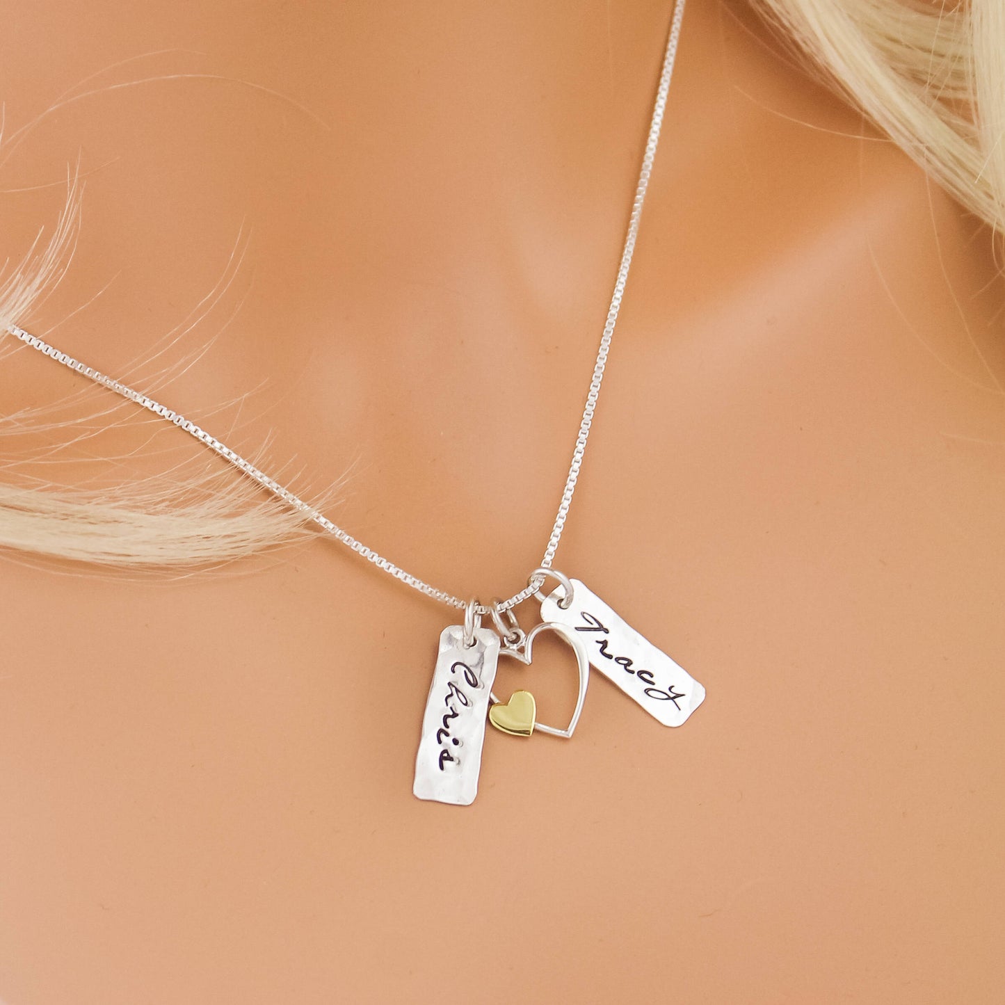 Heart and Tag Necklace, Personalized Heart Necklace, Valentine's Day Gift, Mommy Necklace, Gifts for Her, Cute Heart Necklace