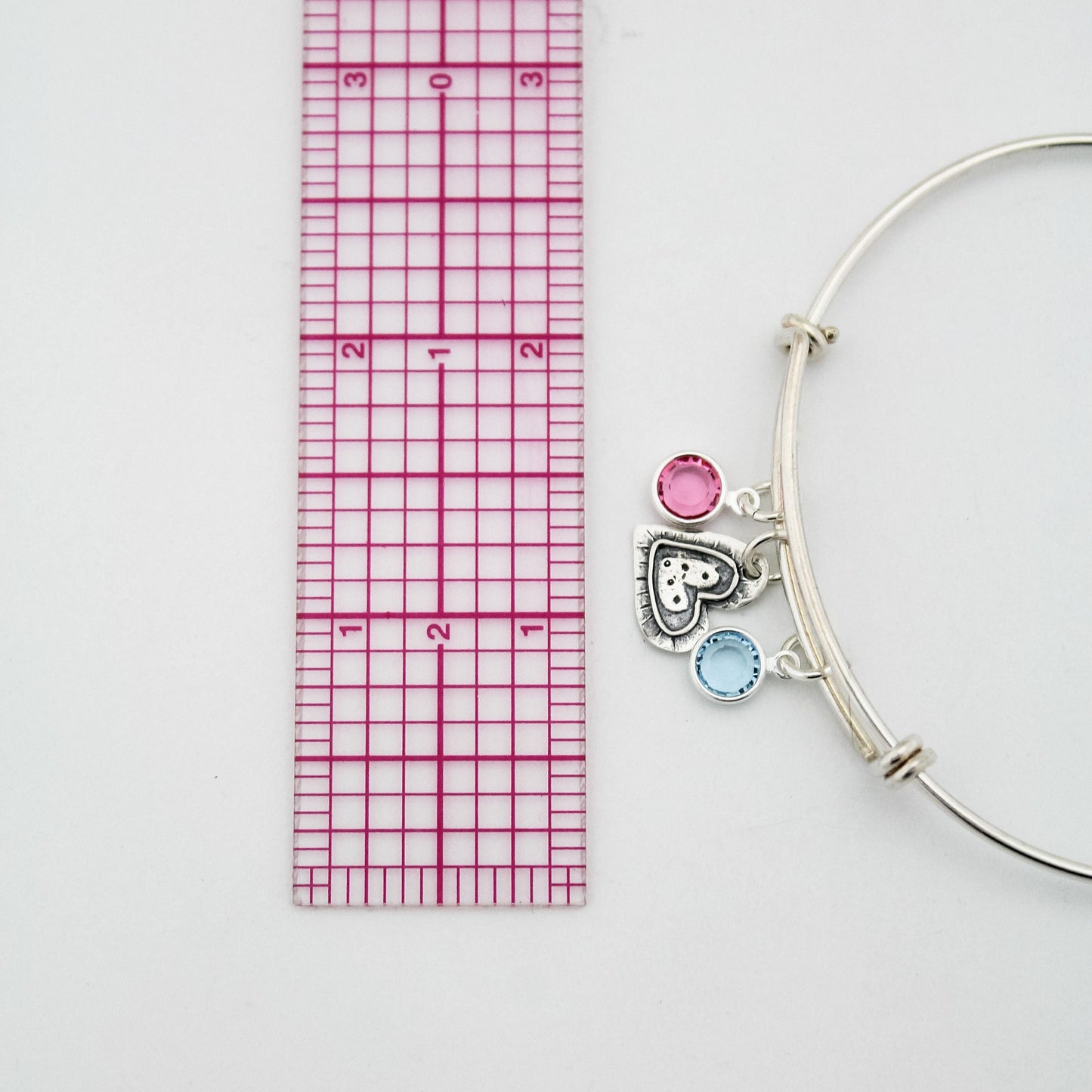 Heart Bangle Bracelet with Birthstones, Heart Jewelry, Valentine's Day Gift Bracelet, Engagement Gift, Galentine's Day Gift, Gifts for Her