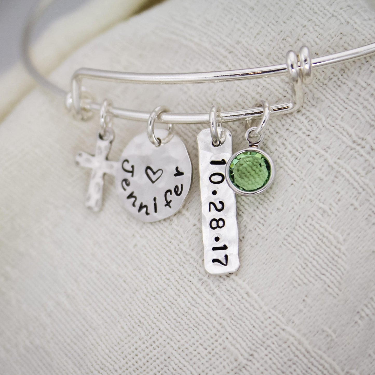 Personalized Confirmation Bangle, Communion Bracelet, Confirmation Gift, with Date Cross Adjustable Bangle Hand Stamped Sterling Silver