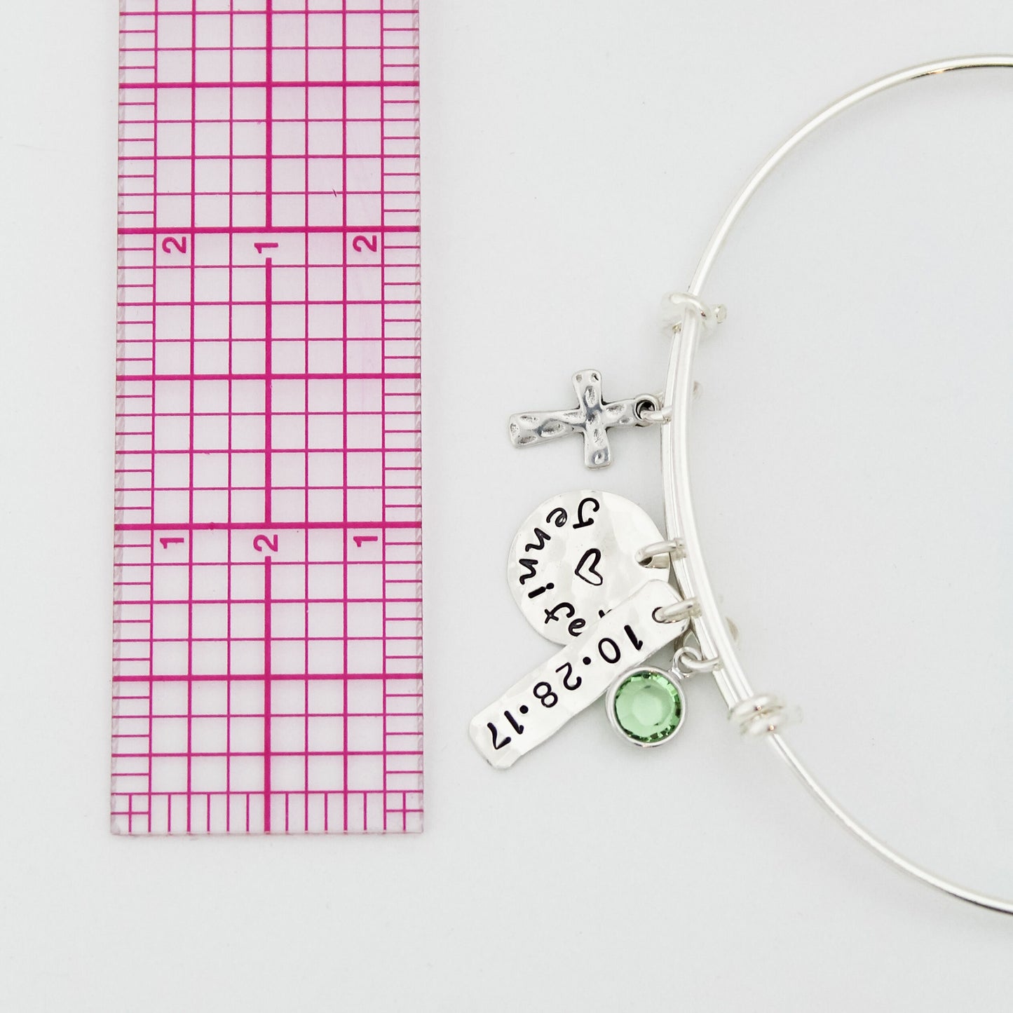 Personalized Confirmation Bangle, Communion Bracelet, Confirmation Gift, with Date Cross Adjustable Bangle Hand Stamped Sterling Silver