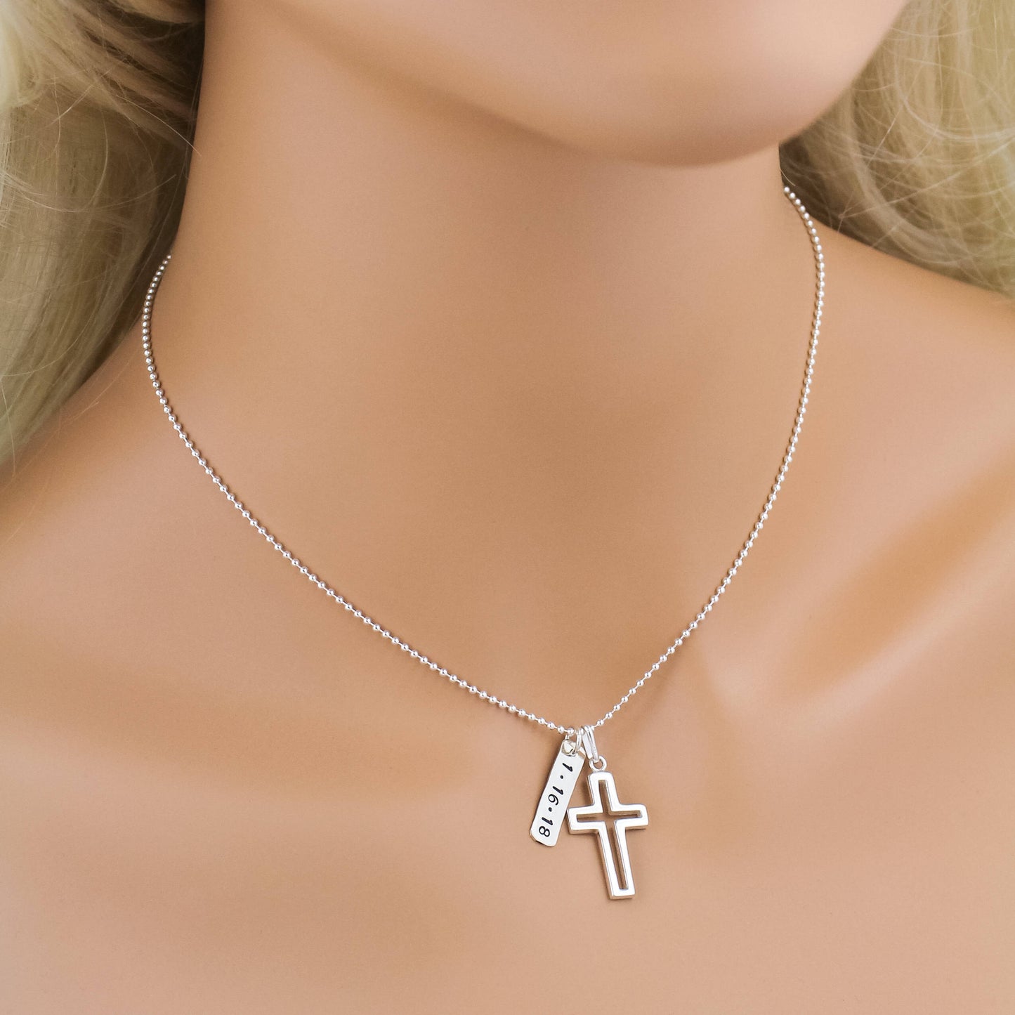 Personalized Boys Cross Necklace, Boys Confirmation or First Communion Gift, Silver Cross with Date Necklace for Boys, Hand Stamped