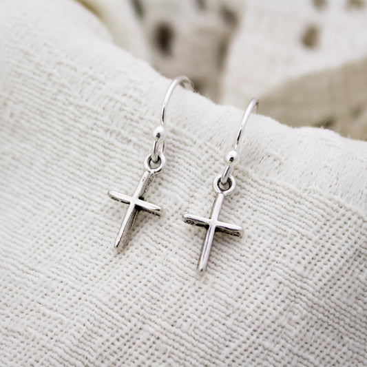 Tiny Sterling Silver Cross Earrings, Minimal Cross Earrings, Sterling Silver Earrings, Faith Earrings, Confirmation Holy Communion Earrings