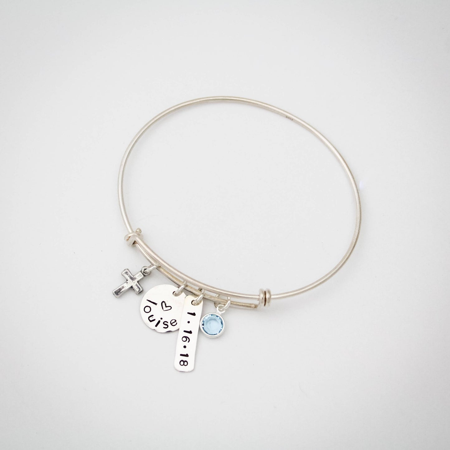 Personalized Confirmation Bangle, Communion Bracelet, Confirmation Gift, with Date Cross Adjustable Bangle Hand Stamped Sterling Silver