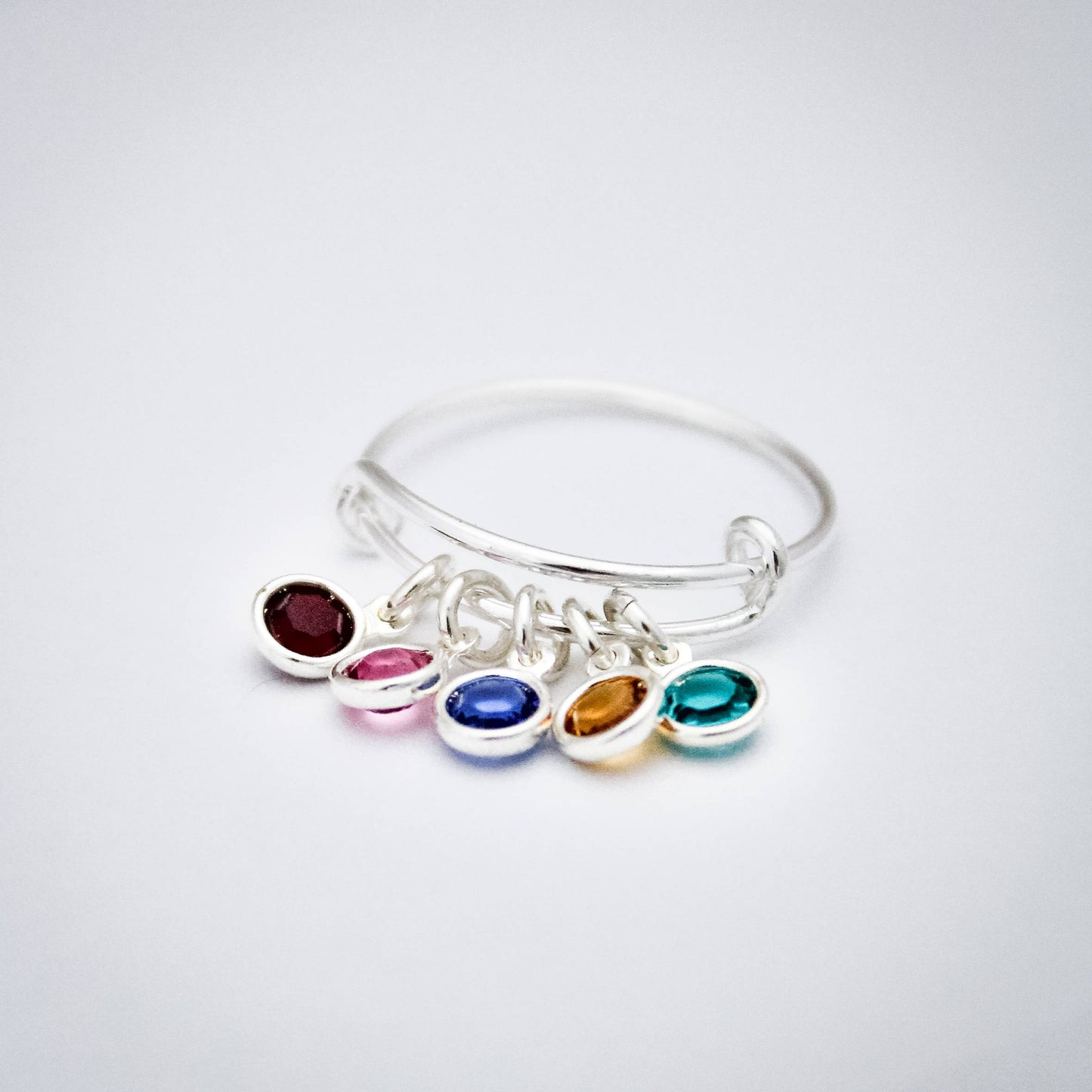 Mother or Grandmother Birthstone Adjustable Charm Ring. Sterling Silver Ring. Personalized Jewelry. Mother's Day Gifts. Gifts for Her