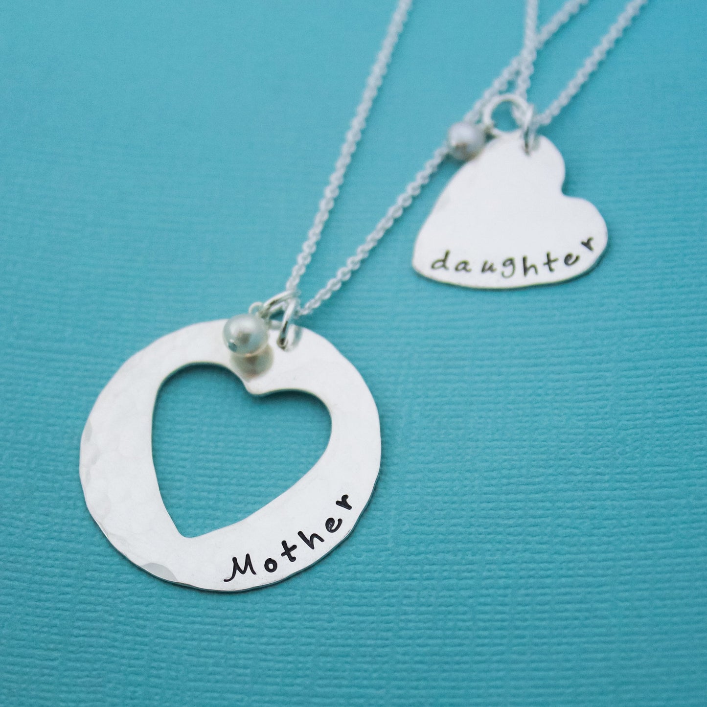 Mother Daughter Necklace Set with Birthstones, Necklace for Mother and Daughter, Mother's Day Gift, Sterling Silver Hand Stamped Jewelry