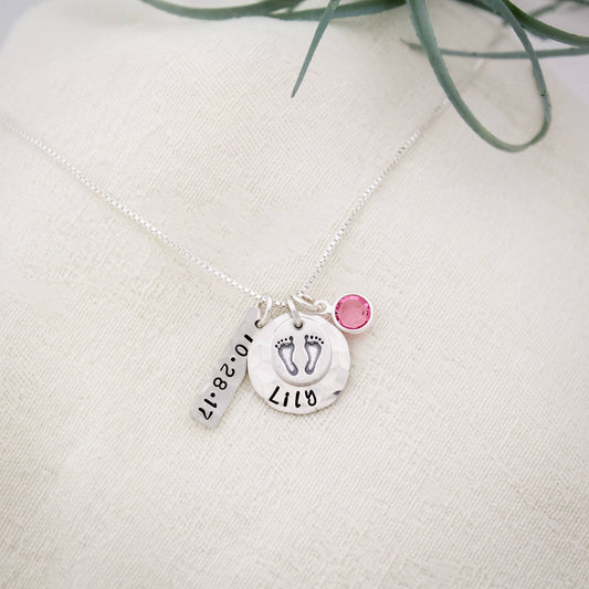 Personalized Baby Feet New Mommy Mom Necklace, Push Present, Mother's Day Gift, Gifts for Her, Hand Stamped Jewelry, Personalized Jewelry
