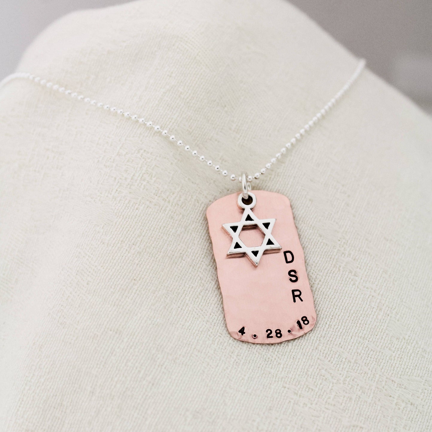 Teen Boys Bar Mitzvah Necklace, Copper Dog Tag Star of David Necklace for Boys, Jewish Star Necklace, Hand Stamped and Personalized