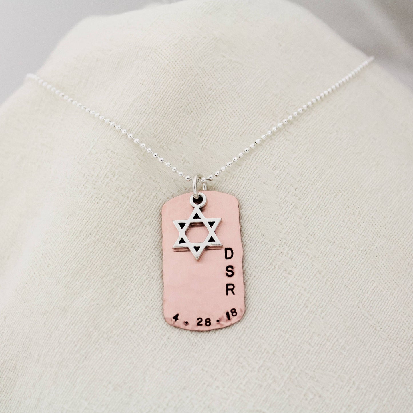 Teen Boys Bar Mitzvah Necklace, Copper Dog Tag Star of David Necklace for Boys, Jewish Star Necklace, Hand Stamped and Personalized