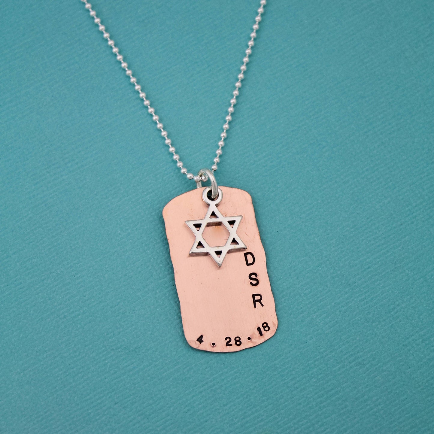 Teen Boys Bar Mitzvah Necklace, Copper Dog Tag Star of David Necklace for Boys, Jewish Star Necklace, Hand Stamped and Personalized