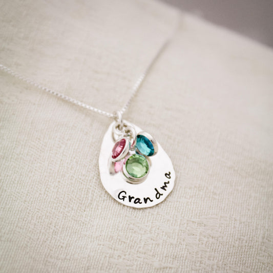 Personalized Grandmother Birthstone Necklace, Mom Mom Necklace, Birthstone Necklace, Grandchildren Necklace, Hand Stamped Personalized