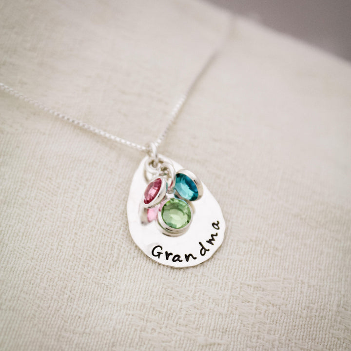 Personalized Grandmother Birthstone Necklace, Mom Mom Necklace, Birthstone Necklace, Grandchildren Necklace, Hand Stamped Personalized