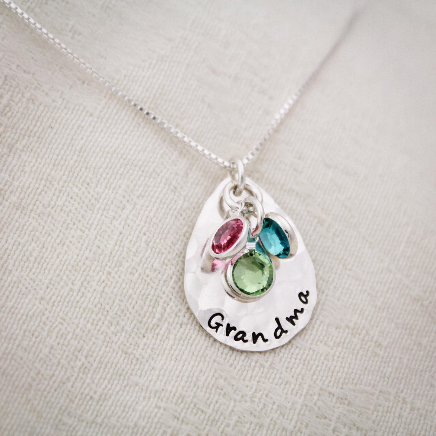 Personalized Grandmother Birthstone Necklace, Mom Mom Necklace, Birthstone Necklace, Grandchildren Necklace, Hand Stamped Personalized
