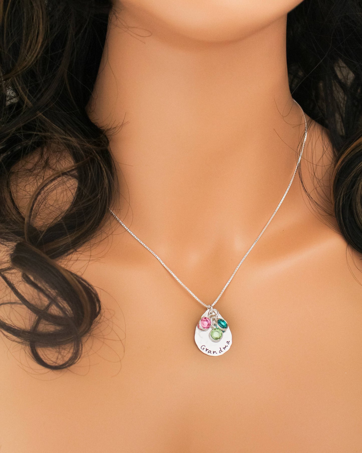 Personalized Grandmother Birthstone Necklace, Mom Mom Necklace, Birthstone Necklace, Grandchildren Necklace, Hand Stamped Personalized