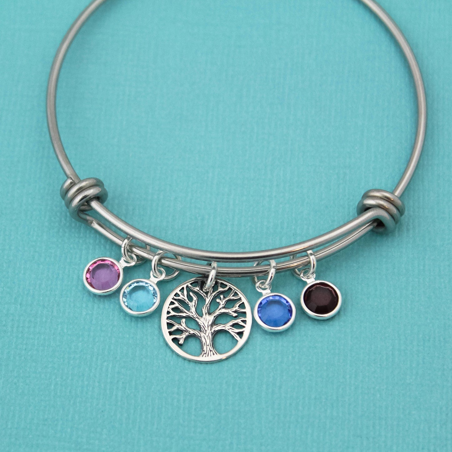 Tree of Life Bracelet with Birthstone Charms, Grandma Bangle, Mommy Bangle Bracelet, Family Tree Bracelet with Birthstones, Personalized
