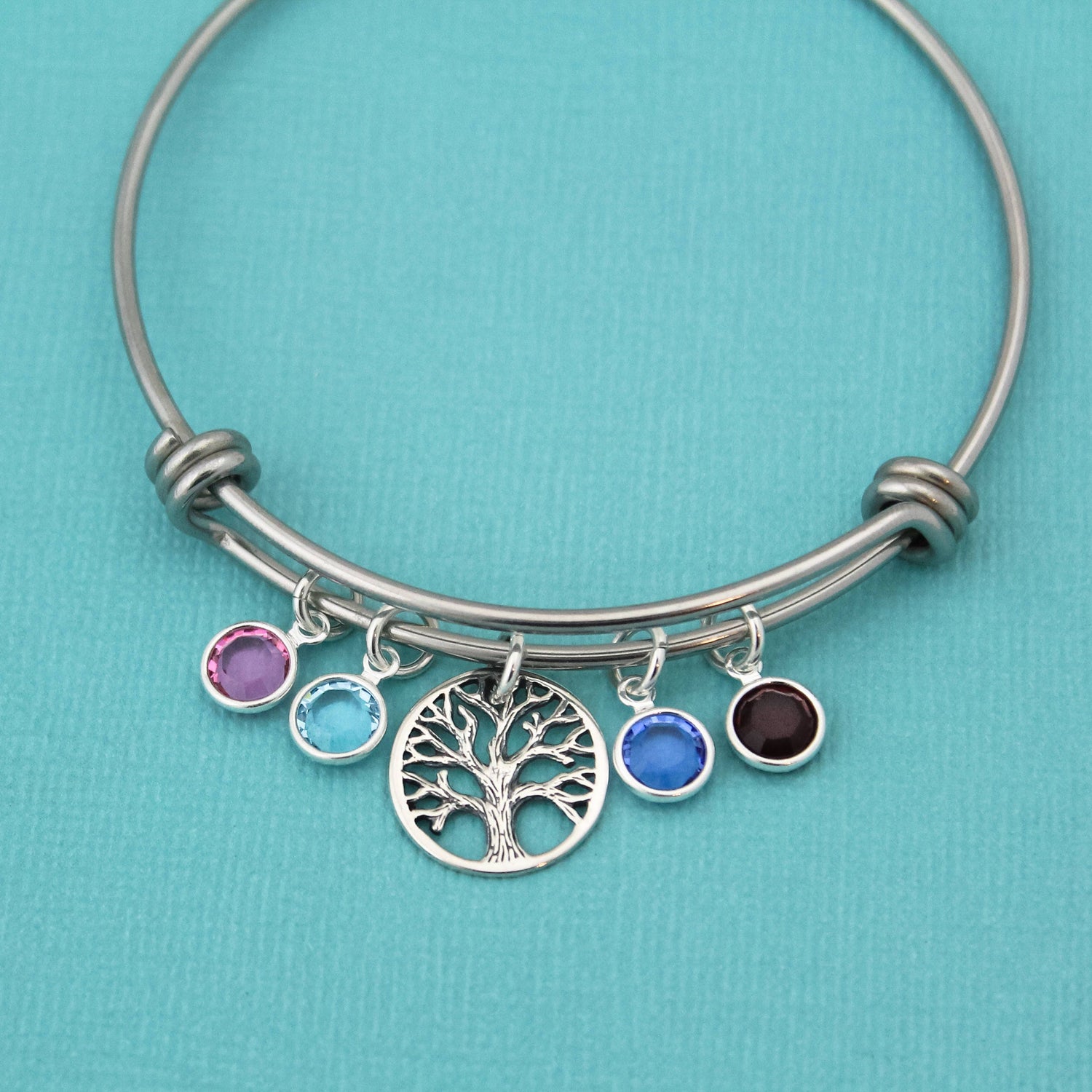 Tree of Life Bracelet with Birthstone Charms, Grandma Bangle, Mommy Bangle Bracelet, Family Tree Bracelet with Birthstones, Personalized