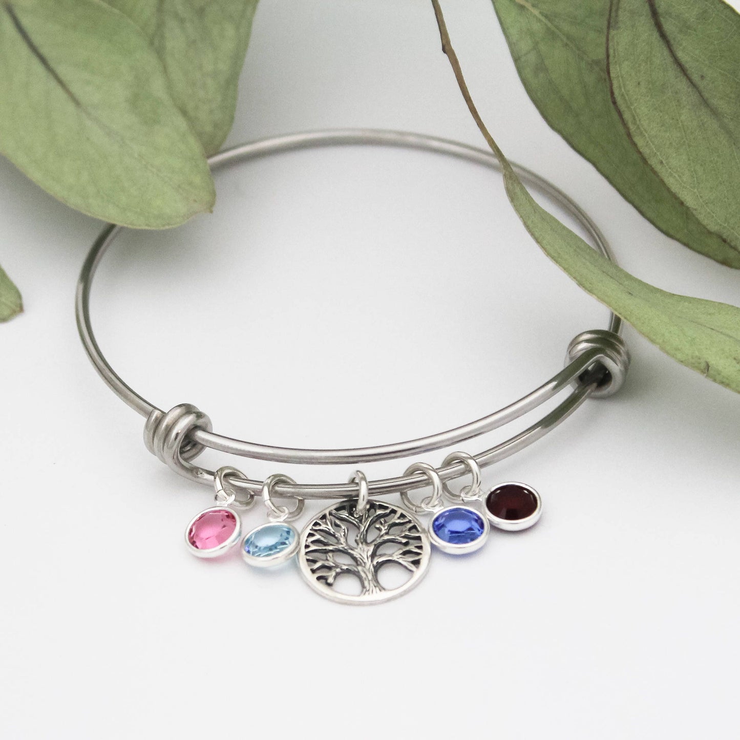Tree of Life Bracelet with Birthstone Charms, Grandma Bangle, Mommy Bangle Bracelet, Family Tree Bracelet with Birthstones, Personalized