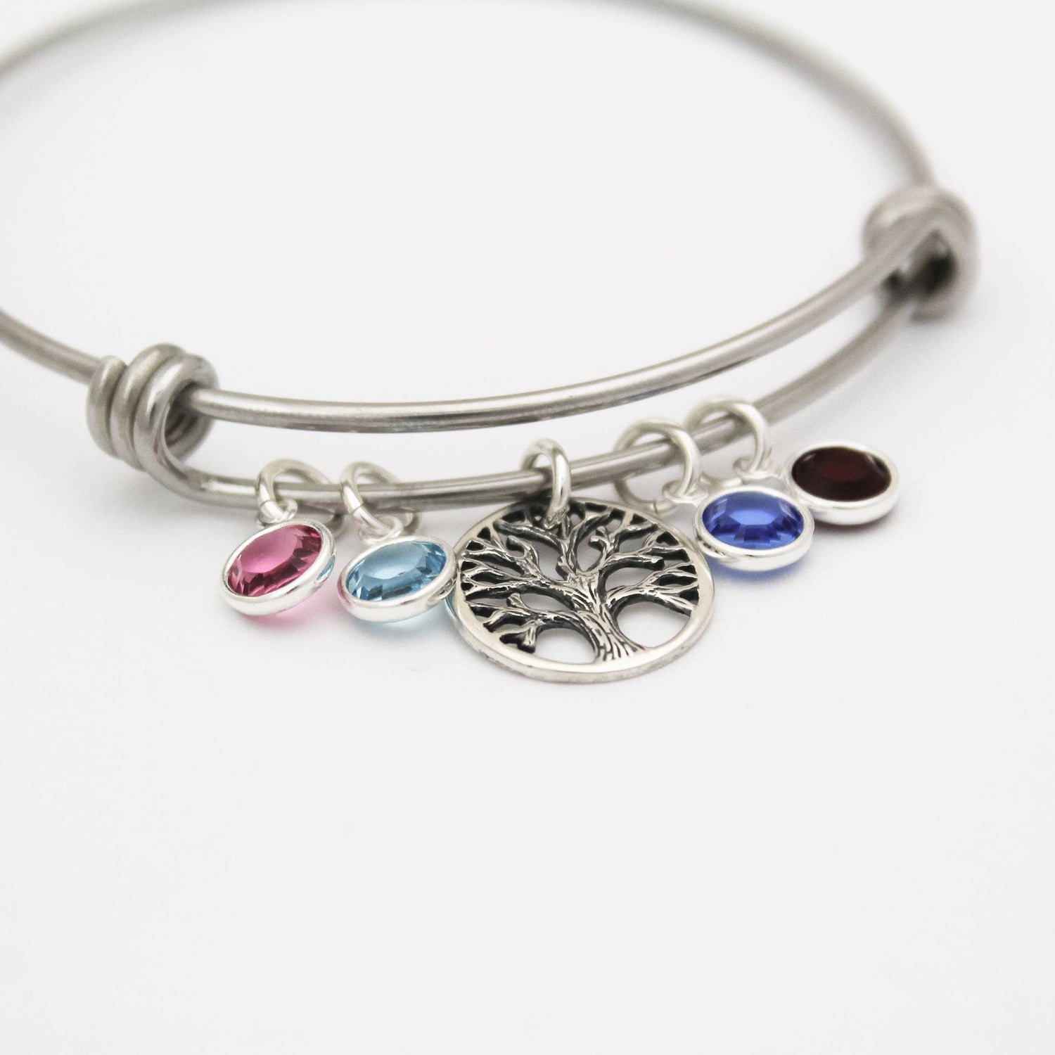 Tree of Life Bracelet with Birthstone Charms, Grandma Bangle, Mommy Bangle Bracelet, Family Tree Bracelet with Birthstones, Personalized