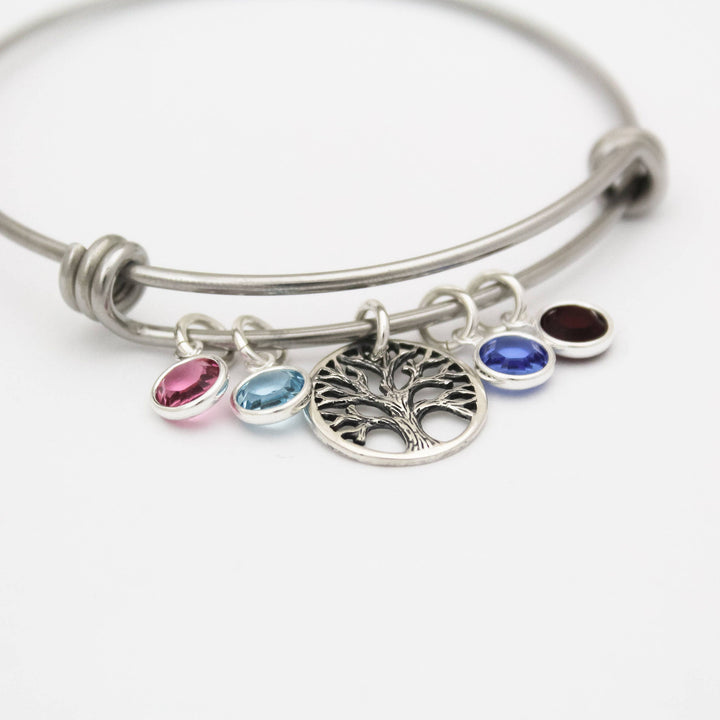Tree of Life Bracelet with Birthstone Charms, Grandma Bangle, Mommy Bangle Bracelet, Family Tree Bracelet with Birthstones, Personalized