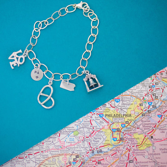 Jawn Philadelphia Pennsylvania Charm Bracelet, I love Philly Jewelry, Philly Charm Bracelet, Pretzel Charm, Liberty Bell, Philadelphia Jawn