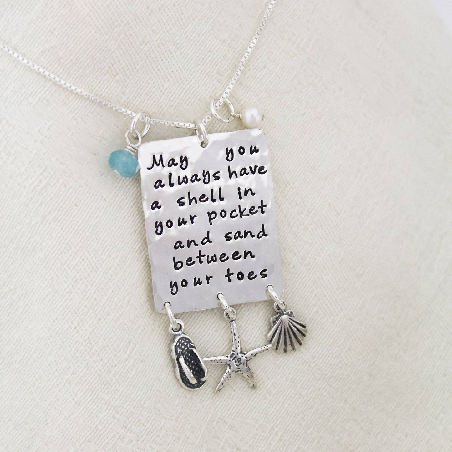 May You Always Have A Shell in Your Pocket Hand Stamped Sterling Silver Necklace Beach Jewelry