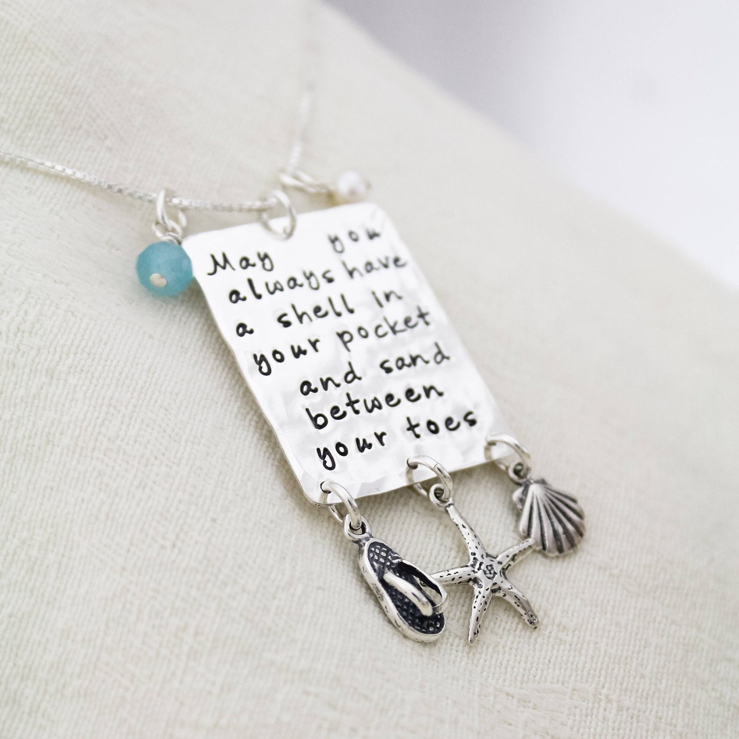 May You Always Have A Shell in Your Pocket Hand Stamped Sterling Silver Necklace Beach Jewelry