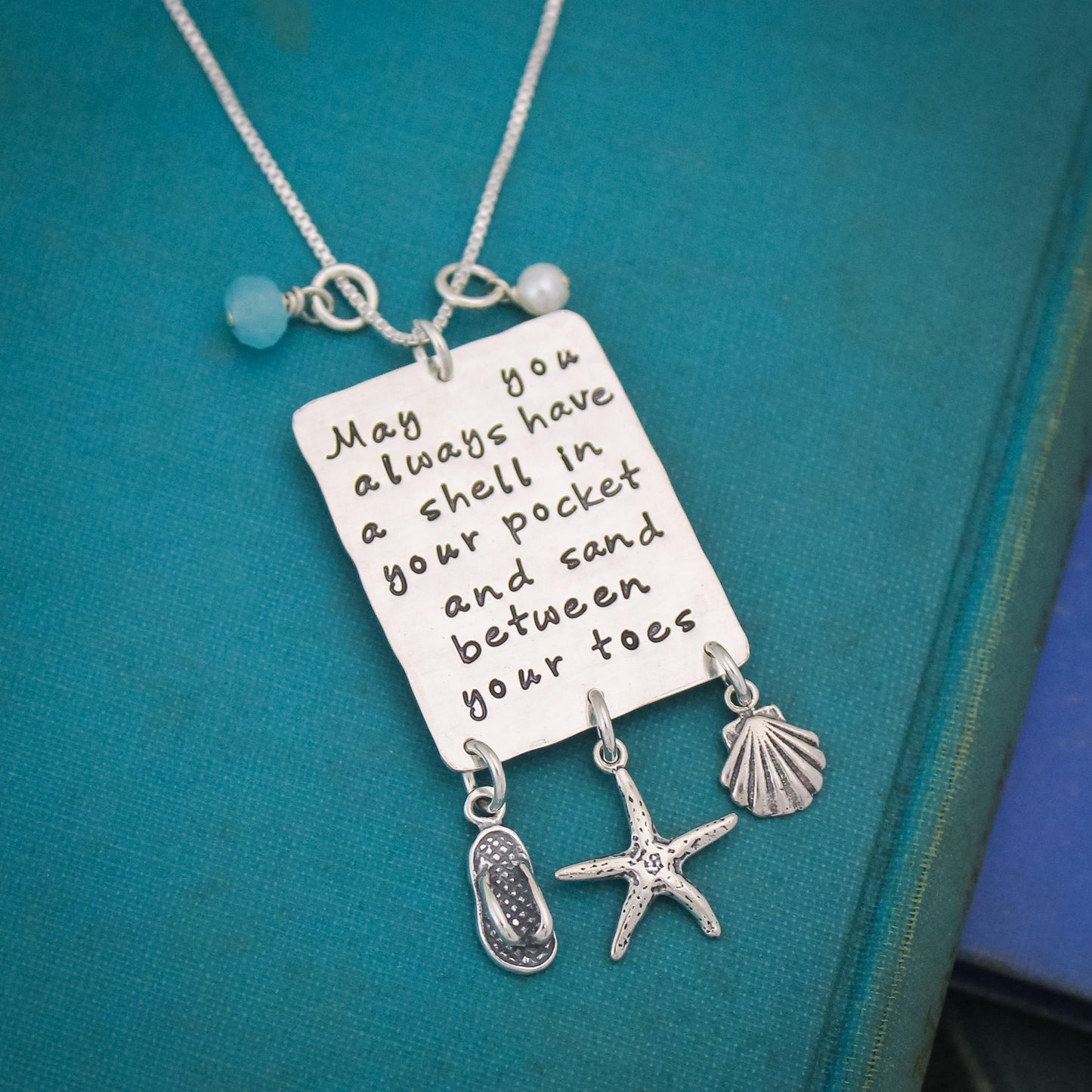 May You Always Have A Shell in Your Pocket Hand Stamped Sterling Silver Necklace Beach Jewelry