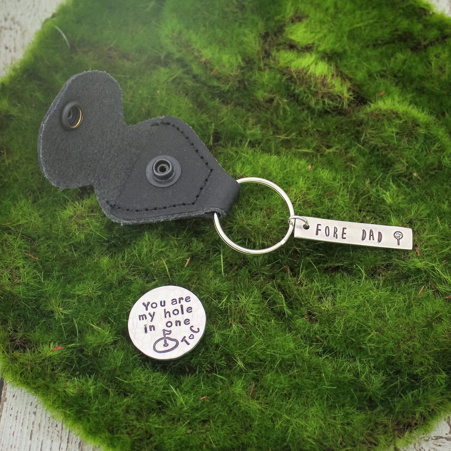 Golf Marker with Keychain, Father's Day Gifts, Gifts for Him, Dad or Grandpa Copper, Brass, Aluminum Hand Stamped Personalized Key Chain