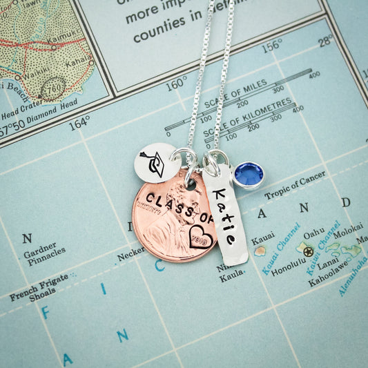 Personalized Lucky Penny Grad Necklace, Graduate Gift, Graduation Gift, Lucky Penny Jewelry, Penny Necklace, Hand Stamped Jewelry