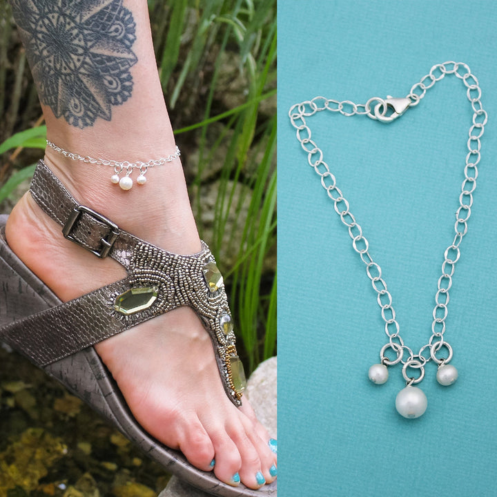 Pearl Drop Anklet, June Birthday Gift, Birthstone Jewelry, Pearl Jewelry, Sterling Silver Anklet, Gifts for Her, Summer Cruise Jewelry