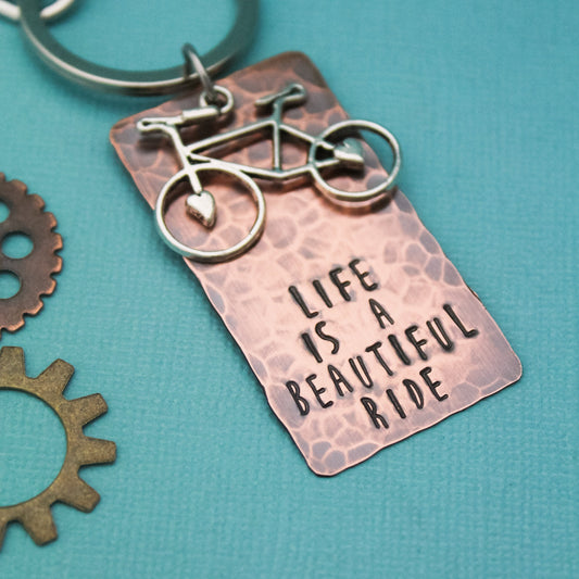 Life Is A Beautiful Ride Bicycle Key Chain, Bike Keychain, Copper Bike Keychain, Cyclist Keychain, Bike Enthusiast Gift, Cyclist Gift
