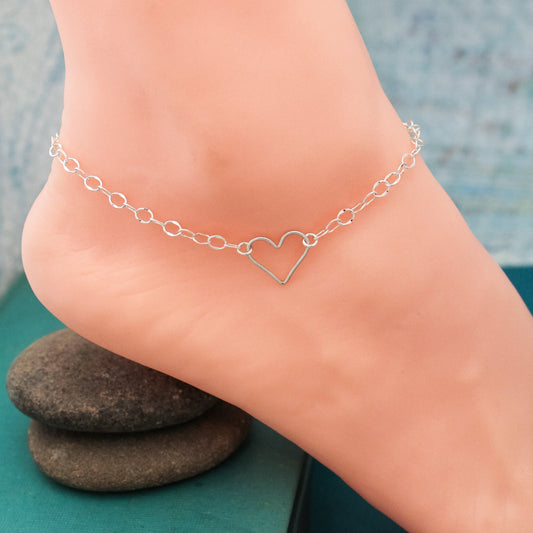 Heart Anklet, Birthday Gift, Summer Jewelry, Love Heart Jewelry, Sterling Silver Anklet, Gifts for Her, Summer Cruise Jewelry