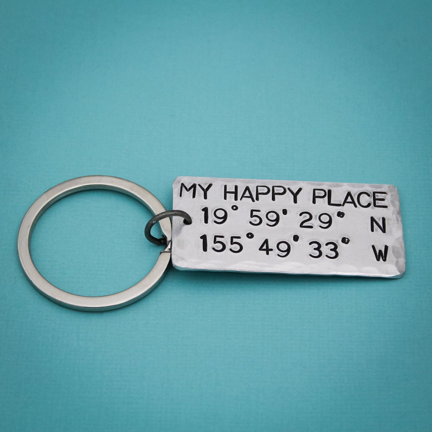 My Happy Place Latitude & Longitude Key Chain, Coordinates Keychain, Where My Heart Is Keychain, Home Sweet Home, Hand Stamped Personalized