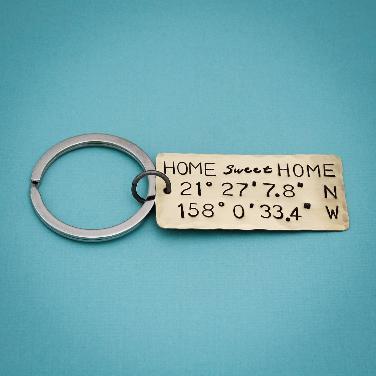 My Happy Place Latitude & Longitude Key Chain, Coordinates Keychain, Where My Heart Is Keychain, Home Sweet Home, Hand Stamped Personalized