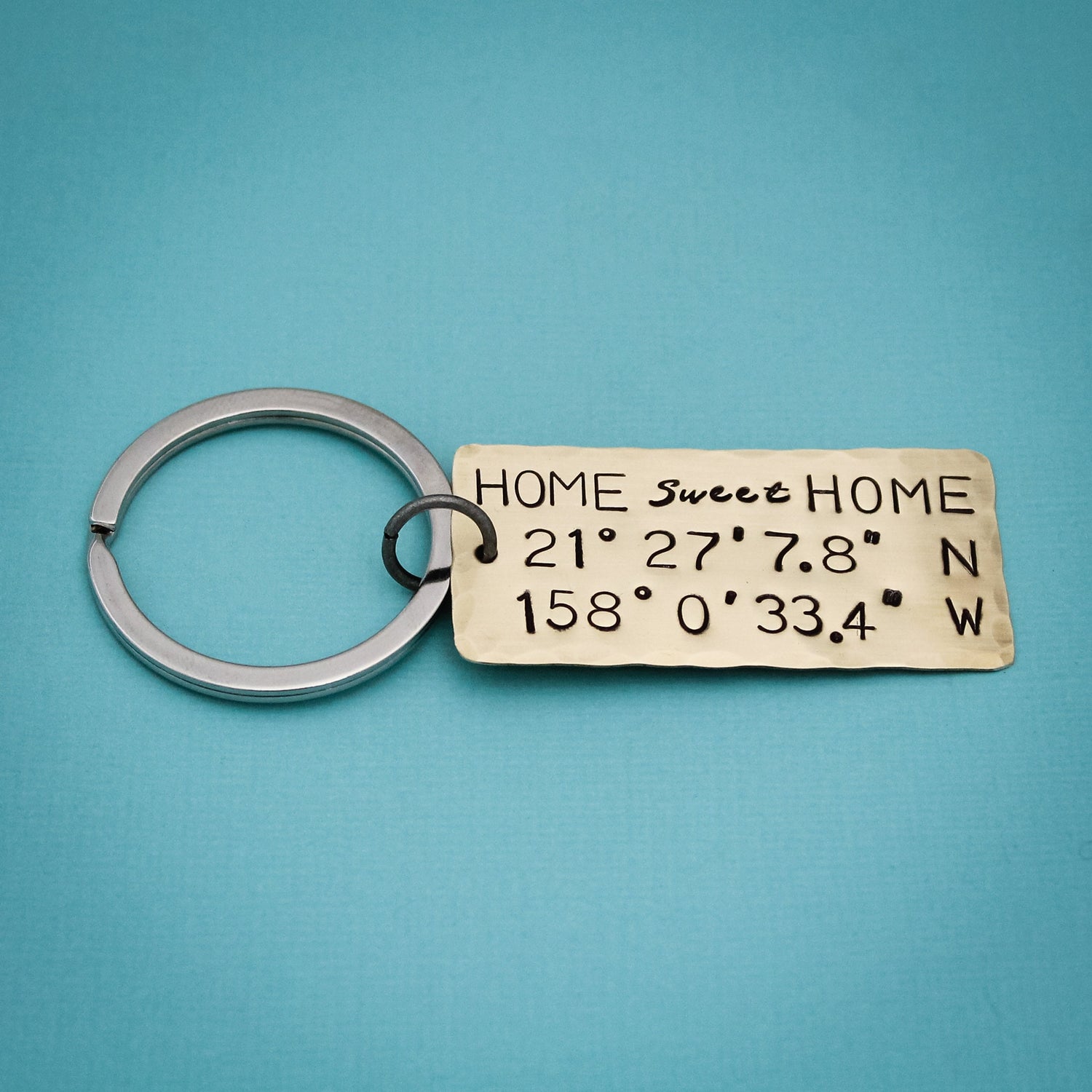 My Happy Place Latitude & Longitude Key Chain, Coordinates Keychain, Where My Heart Is Keychain, Home Sweet Home, Hand Stamped Personalized