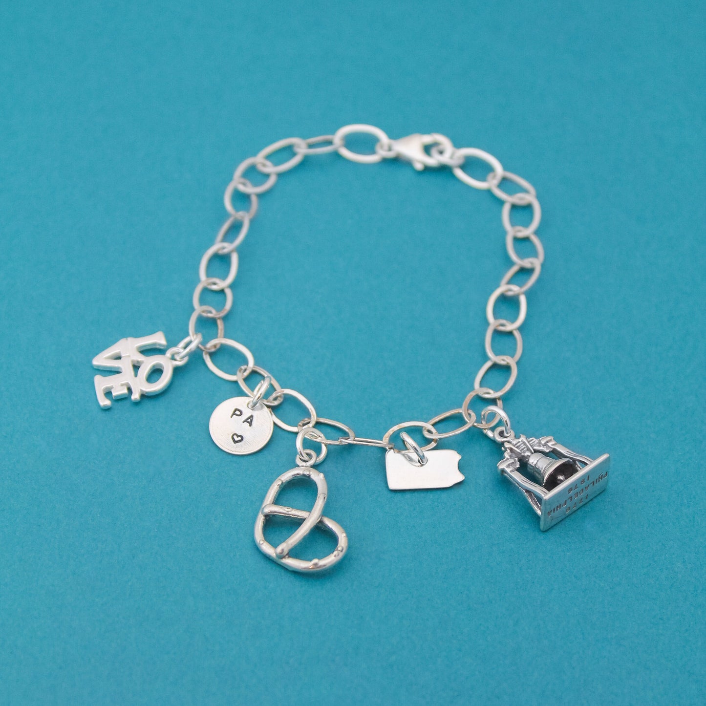 Jawn Philadelphia Pennsylvania Charm Bracelet, I love Philly Jewelry, Philly Charm Bracelet, Pretzel Charm, Liberty Bell, Philadelphia Jawn