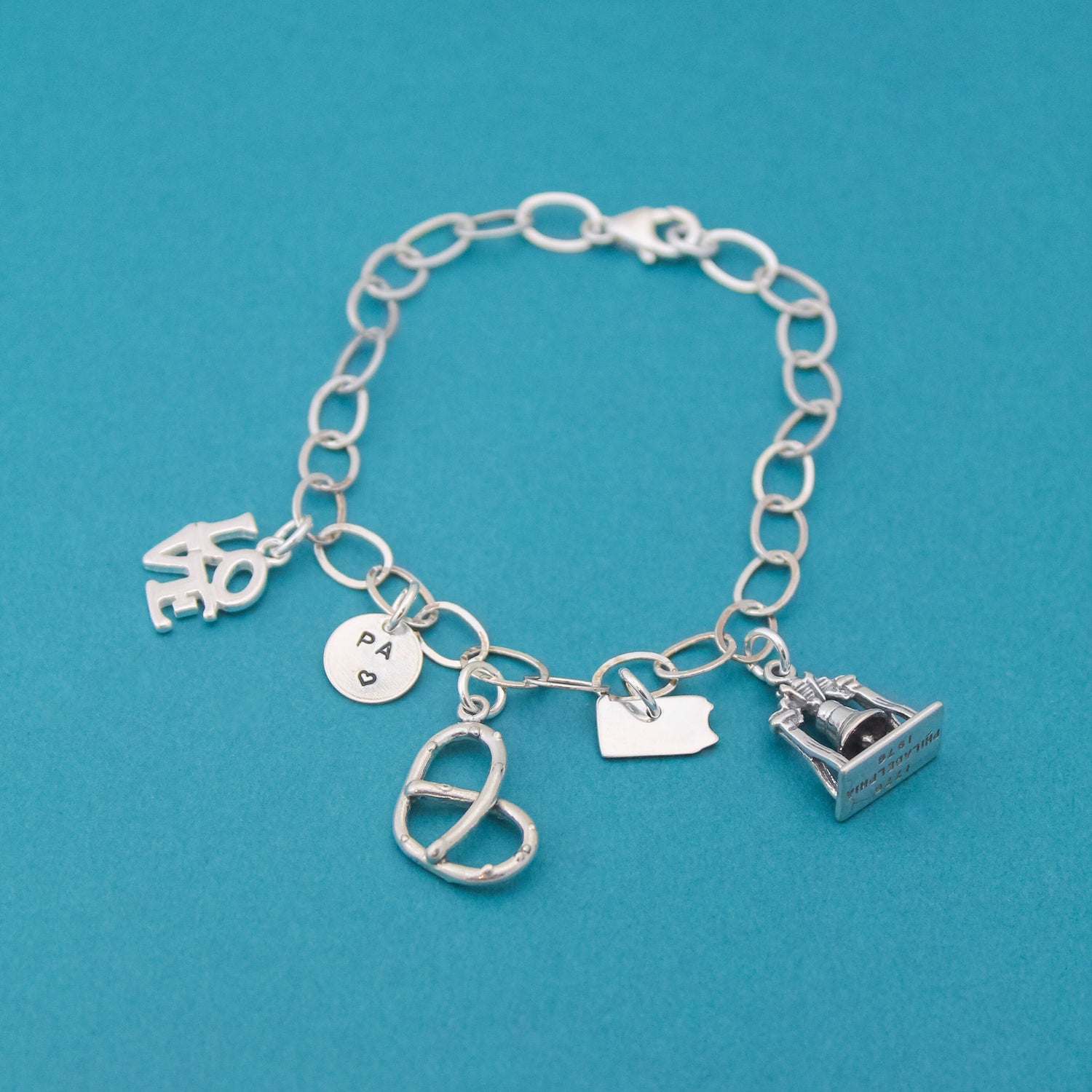 Jawn Philadelphia Pennsylvania Charm Bracelet, I love Philly Jewelry, Philly Charm Bracelet, Pretzel Charm, Liberty Bell, Philadelphia Jawn