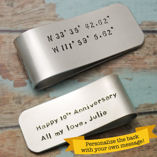 Coordinates Money Clip, Longitude Latitude Money Clip, Gifts for Him, Father's Day Gift, Groom Gift, Anniversary Gift, Personalized