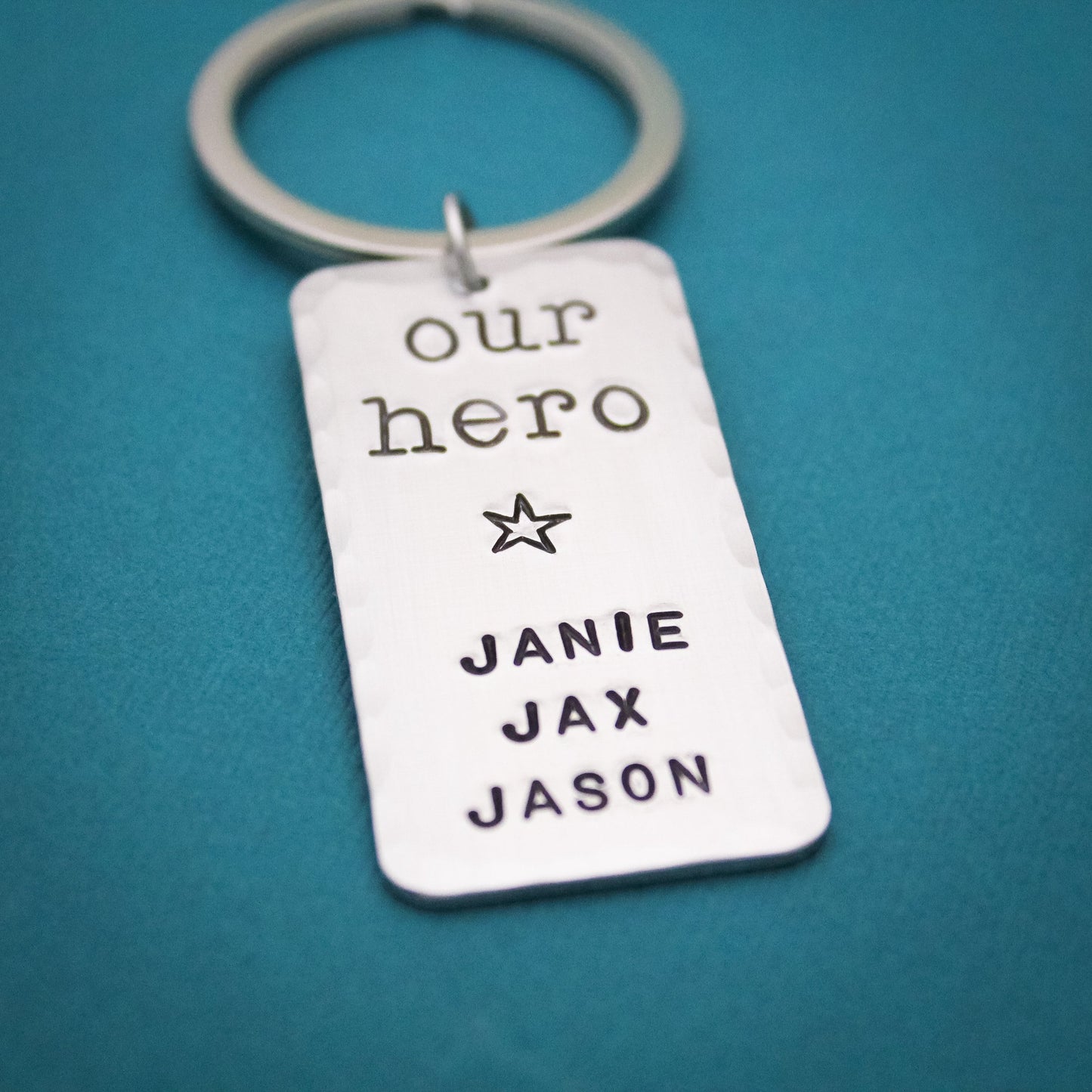 Our Hero Dad Keychain, Personalized Key Chain, My Hero Keychain, Gifts for Him, Handstamped, Personalized Gift, Great Father's Day Gift